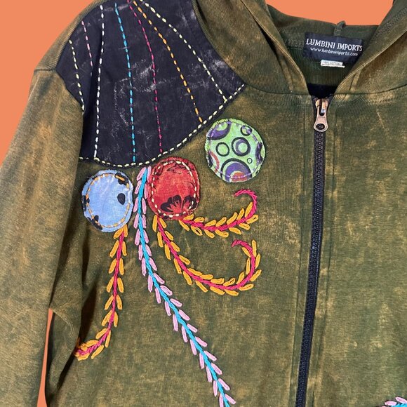 Rising International W Size XL Zip Tunic Hoodie Jacket Boho Hippie Ren Fair Art - Picture 4 of 13